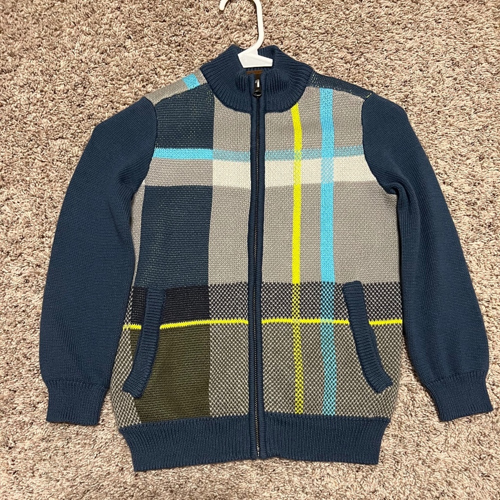 Tea Collection Boy's Argyle Knit Zip Sweater